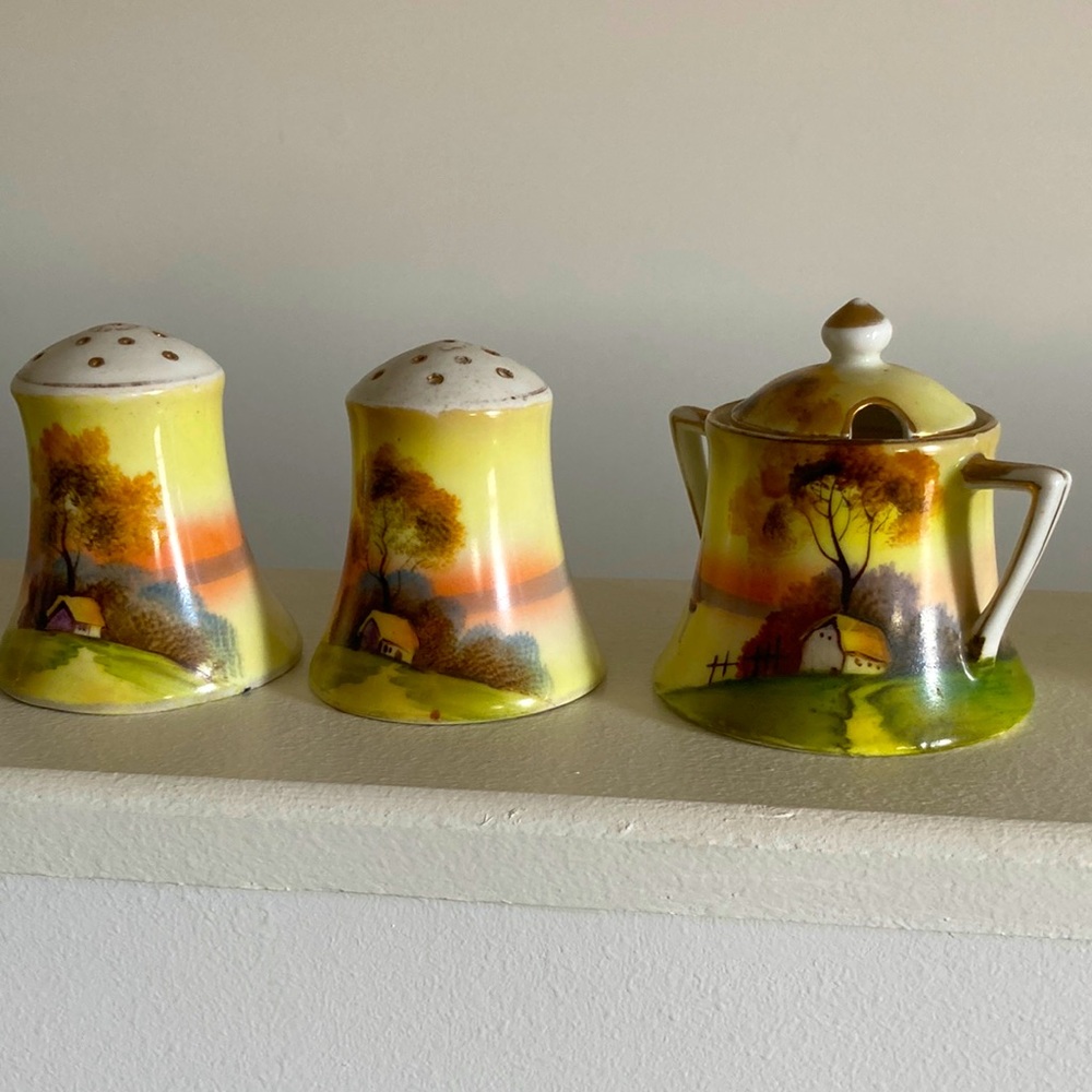 Nippon Hand Painted S&P w/Sugar Bowl